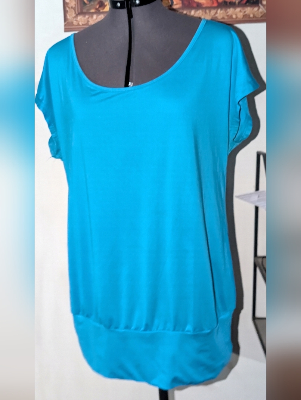 Women's Teal Short Sleeve Blouson Top